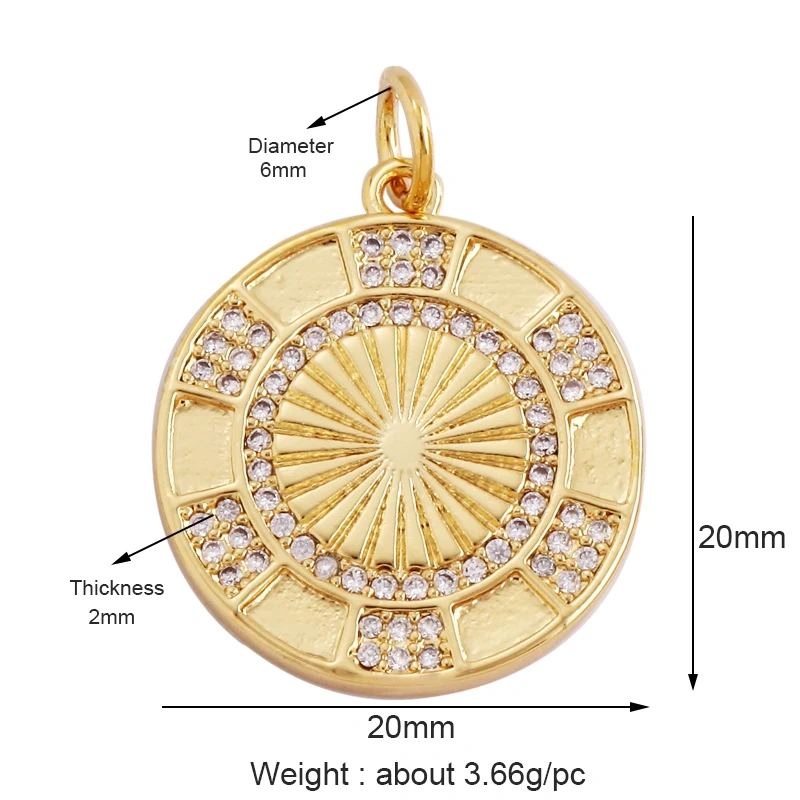 Trendy Sun Moon Star Shell 18K Gold Plated Charm Pendant,Inlaid Shining CZ Zirconia Jewelry Necklace Bracelet Making Supply M52