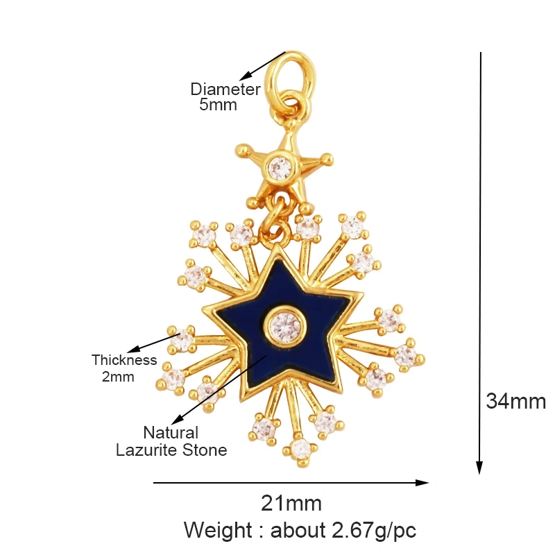 Trendy Sun Moon Star Shell 18K Gold Plated Charm Pendant,Inlaid Shining CZ Zirconia Jewelry Necklace Bracelet Making Supply M52
