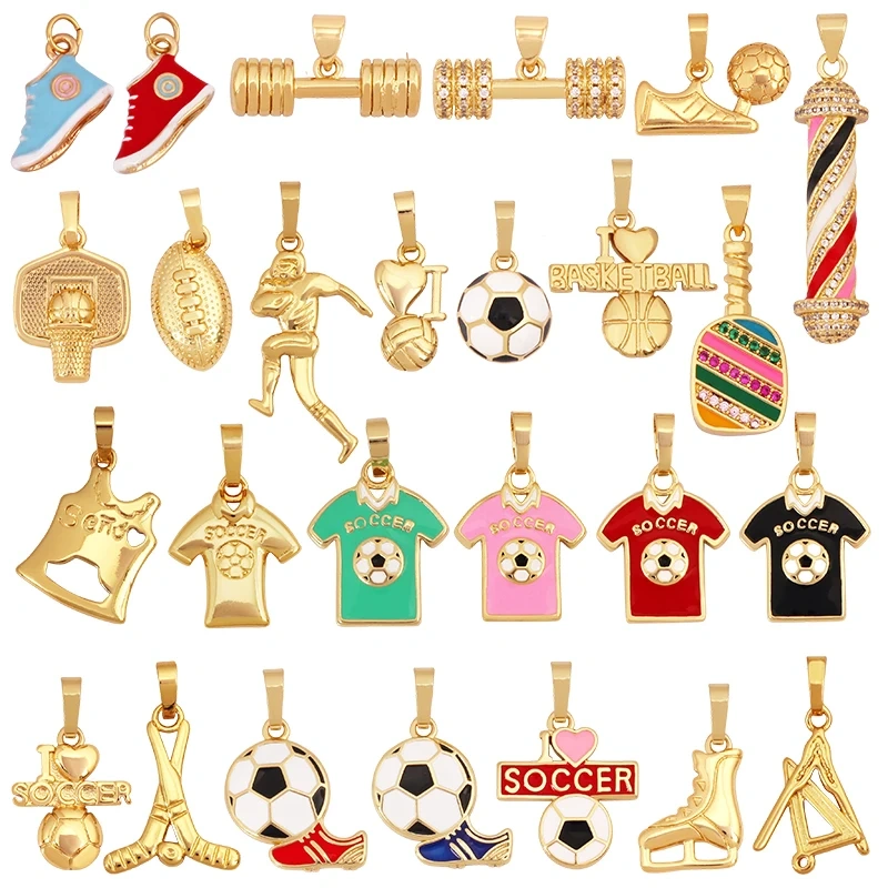 Trendy Sports Shirt Ice Skates Dumbbell Sneakers Baseball Football Boots Charm Pendant,18K Gold DIY Necklace Jewelry Supply K85