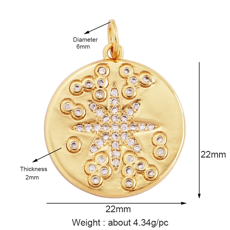 Trendy Sun Moon Star Shell 18K Gold Plated Charm Pendant,Inlaid Shining CZ Zirconia Jewelry Necklace Bracelet Making Supply M52