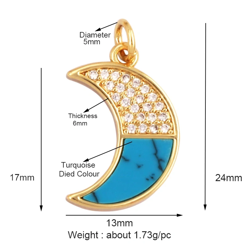 Trendy Sun Moon Star Shell 18K Gold Plated Charm Pendant,Inlaid Shining CZ Zirconia Jewelry Necklace Bracelet Making Supply M52