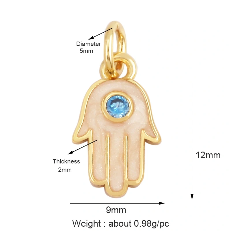 Oil Dropped Enamel Hollow Hamsa Hand Shape Charm Focal Pendant,Colourful Cubic Zircon Necklace Jewelry Making Accessories M59