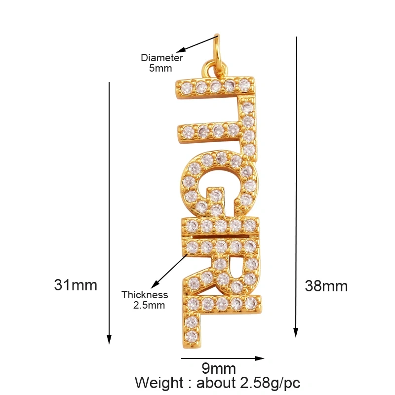 Mom Mama Rich Fashion Paved Zircon Charm Focal Pendant,18K Gold KISS LOVE GOOD LUCK QUEEN Letter Jewelry Necklace Accessorie M22