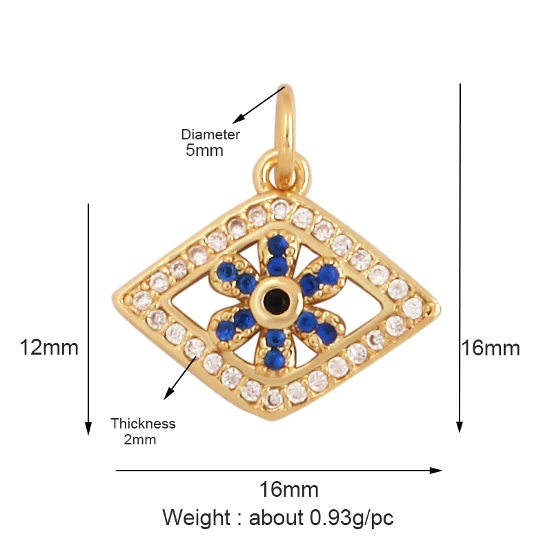 Trendy Colorful Zircon Evil Lucky Horus Eye Charm Pendant,18K Gold Plated Brass Necklace Jewelry Findings Accessories Supply L45