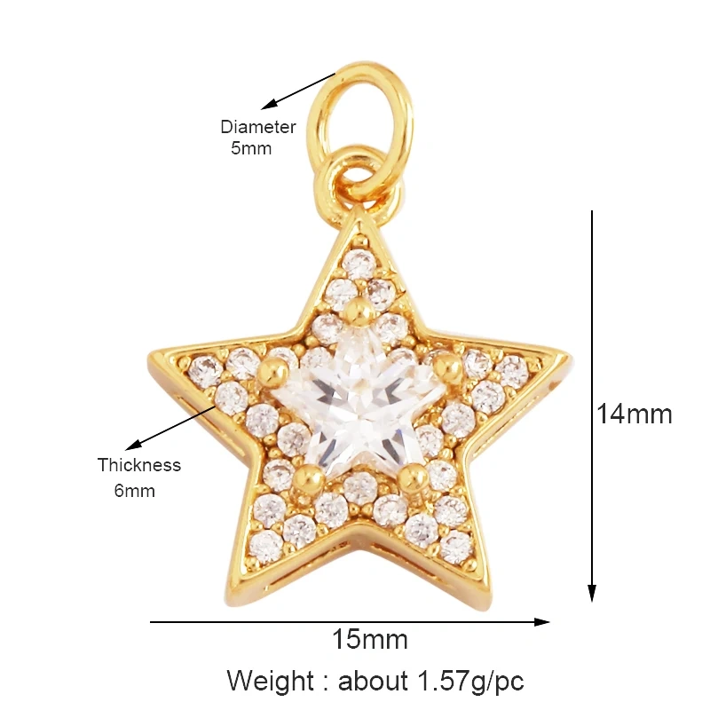 Delicacy Hollow Out Star Moon Sun Charm Pendant,Cubic Zirconia Pave  Crystal Necklace Bracelet Jewelry Accessories Supplies L45