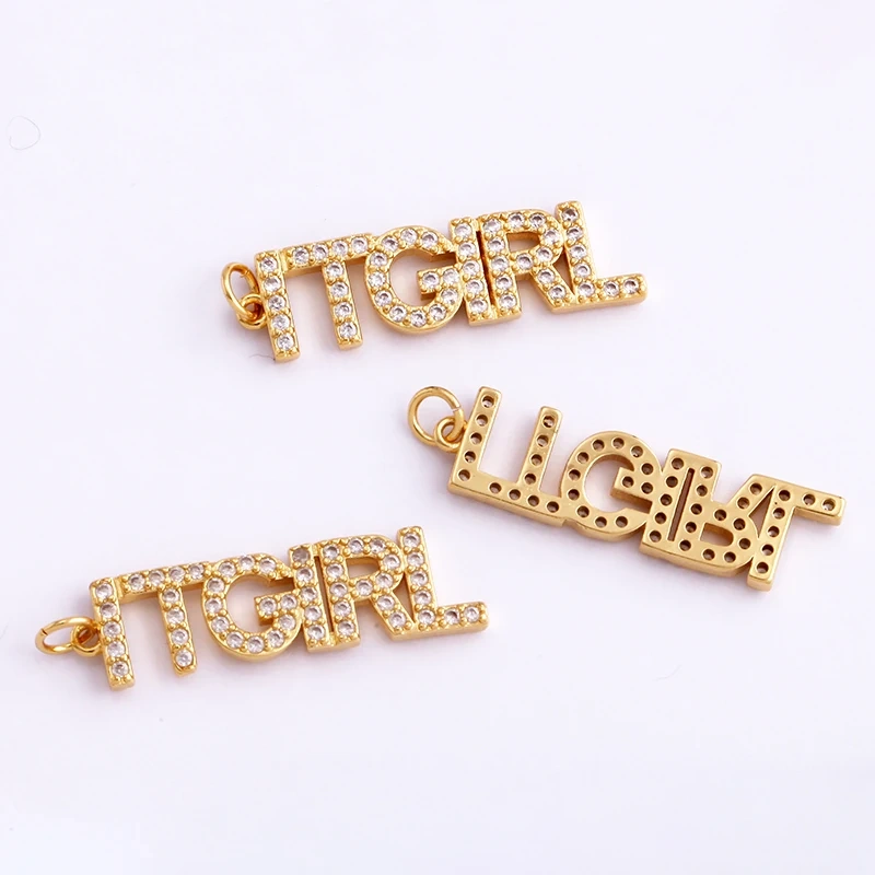Mom Mama Rich Fashion Paved Zircon Charm Focal Pendant,18K Gold KISS LOVE GOOD LUCK QUEEN Letter Jewelry Necklace Accessorie M22
