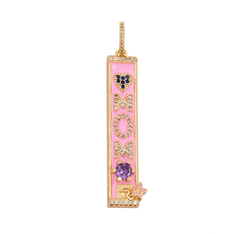 Mom Mama Rich Fashion Paved Zircon Charm Focal Pendant,18K Gold KISS LOVE GOOD LUCK QUEEN Letter Jewelry Necklace Accessorie M22