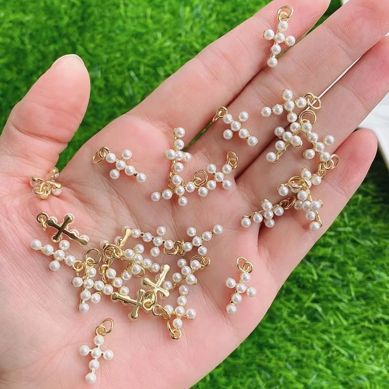 Safety Pin Cross Pearl Charm Pendant for Necklace Bracelet Earring Attachment Handmaking Summer Christmas Jewellery Findings L36
