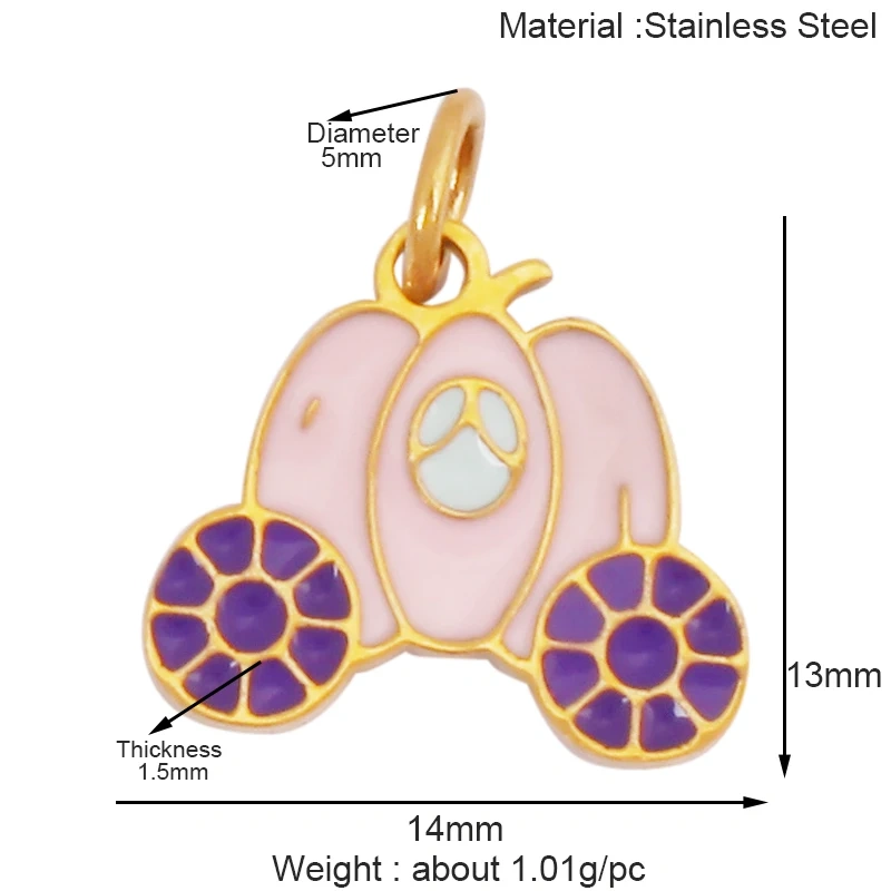 316 Staineless Steel Love Heart Pumpkin Cart Princess Dress Charm Charm, Enamel Summer Beach Holiday Jewelry Supplies K82