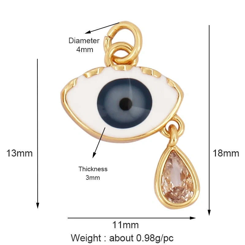 Trendy Colorful Zircon Evil Lucky Horus Eye Charm Pendant,18K Gold Plated Brass Necklace Jewelry Findings Accessories Supply L45