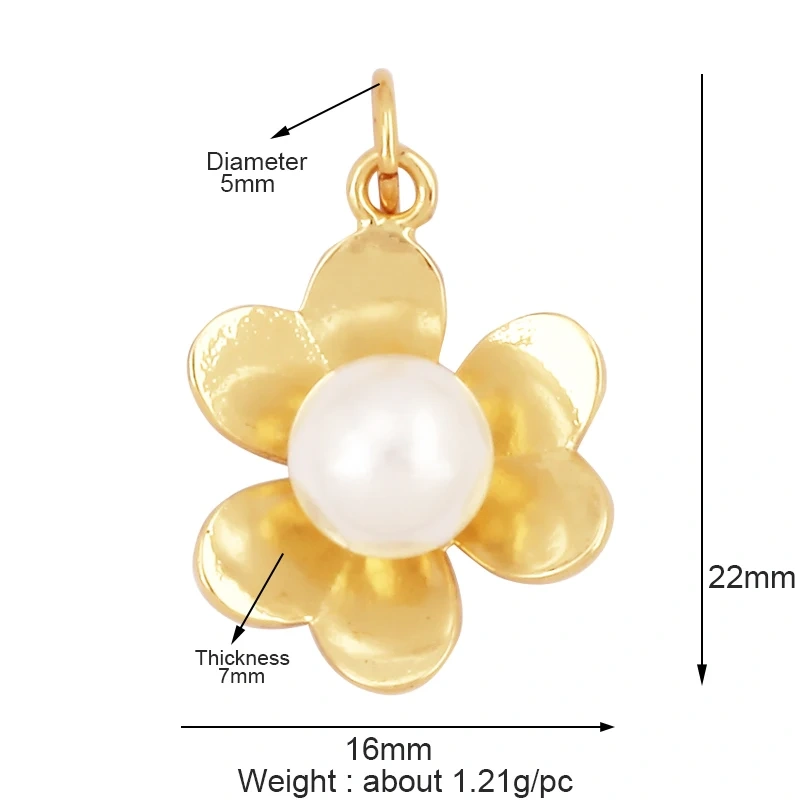 Fashion Heart Flower Pearl Cubic Zircon 18K Gold Charm Pendant,Bracelet Necklace Attachment  Jewelry Components Findings L36