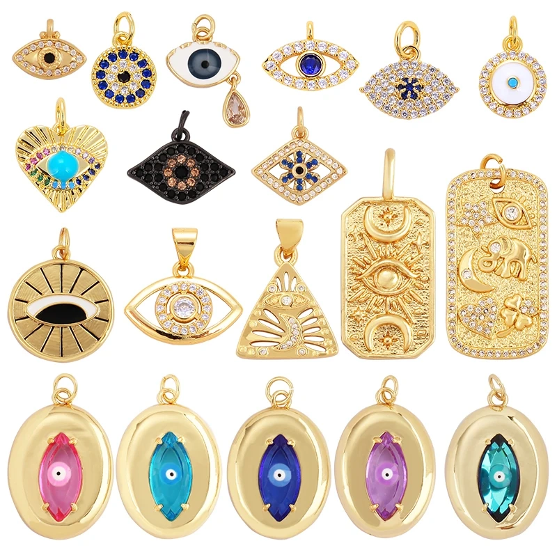 Trendy Colorful Zircon Evil Lucky Horus Eye Charm Pendant,18K Gold Plated Brass Necklace Jewelry Findings Accessories Supply L45