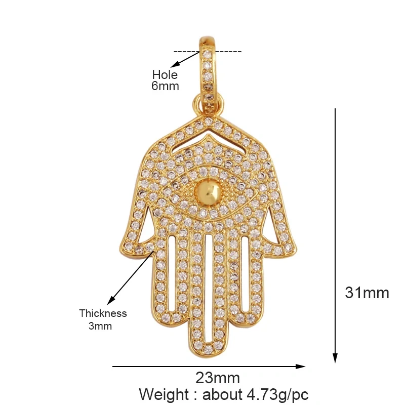 Oil Dropped Enamel Hollow Hamsa Hand Shape Charm Focal Pendant,Colourful Cubic Zircon Necklace Jewelry Making Accessories M59