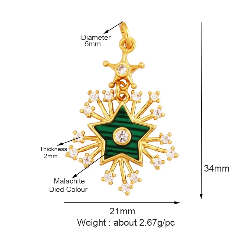 Trendy Sun Moon Star Shell 18K Gold Plated Charm Pendant,Inlaid Shining CZ Zirconia Jewelry Necklace Bracelet Making Supply M52