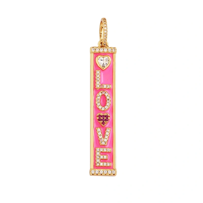 Mom Mama Rich Fashion Paved Zircon Charm Focal Pendant,18K Gold KISS LOVE GOOD LUCK QUEEN Letter Jewelry Necklace Accessorie M22