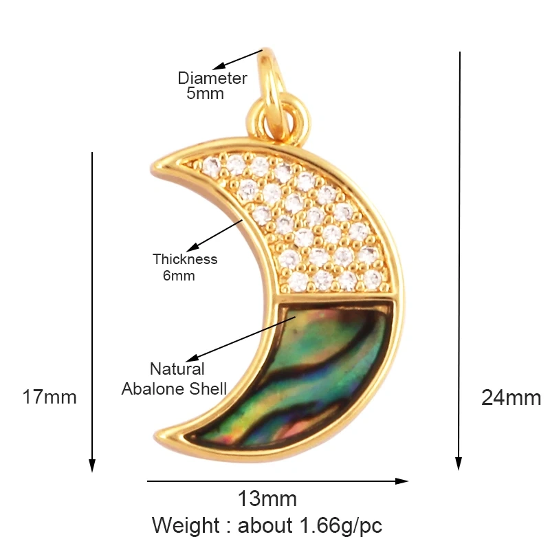 Trendy Sun Moon Star Shell 18K Gold Plated Charm Pendant,Inlaid Shining CZ Zirconia Jewelry Necklace Bracelet Making Supply M52