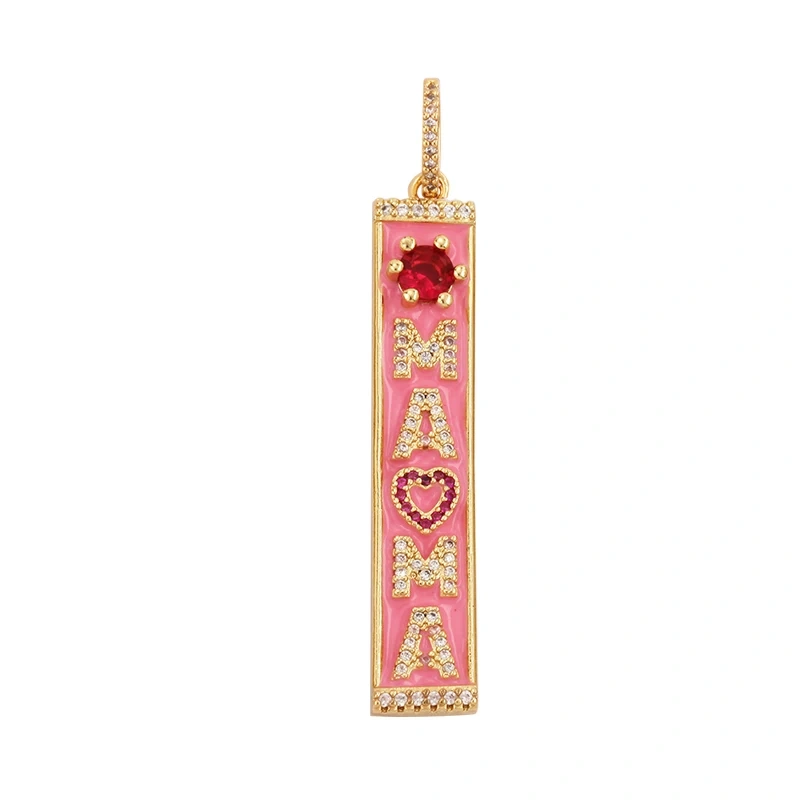Mom Mama Rich Fashion Paved Zircon Charm Focal Pendant,18K Gold KISS LOVE GOOD LUCK QUEEN Letter Jewelry Necklace Accessorie M22