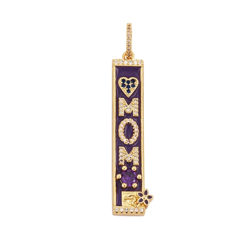 Mom Mama Rich Fashion Paved Zircon Charm Focal Pendant,18K Gold KISS LOVE GOOD LUCK QUEEN Letter Jewelry Necklace Accessorie M22