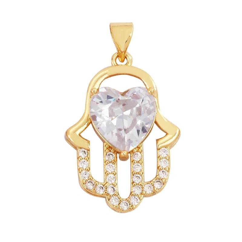 Oil Dropped Enamel Hollow Hamsa Hand Shape Charm Focal Pendant,Colourful Cubic Zircon Necklace Jewelry Making Accessories M59