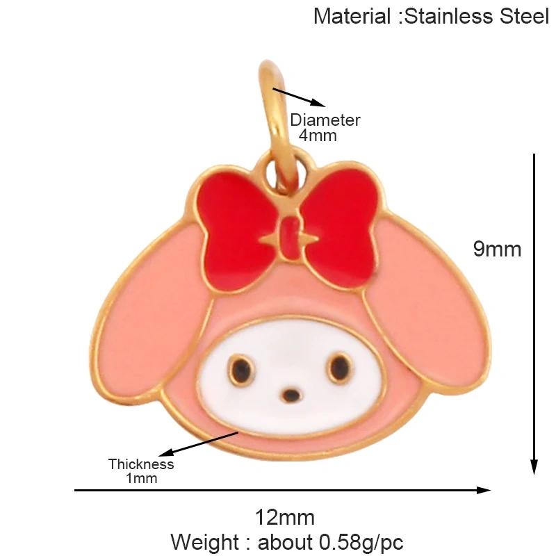 316 Staineless Steel Cute Rabbit Bear Squirrel Hedgehog Dog Animal Mushroom Apple Charm Pendant, Necklace Jewelry Supply K42