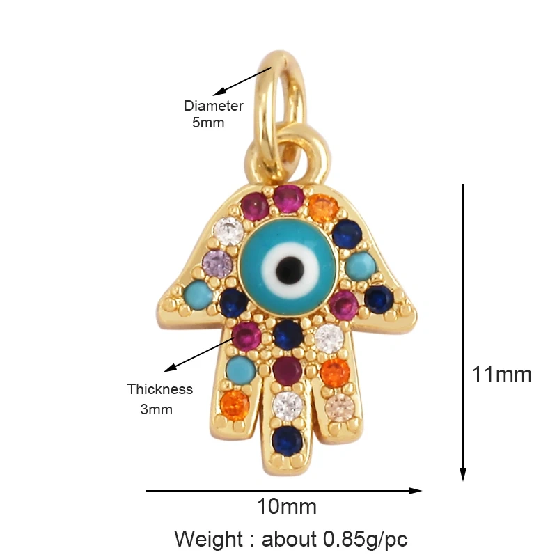Oil Dropped Enamel Hollow Hamsa Hand Shape Charm Focal Pendant,Colourful Cubic Zircon Necklace Jewelry Making Accessories M59