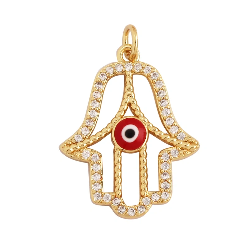 Oil Dropped Enamel Hollow Hamsa Hand Shape Charm Focal Pendant,Colourful Cubic Zircon Necklace Jewelry Making Accessories M59