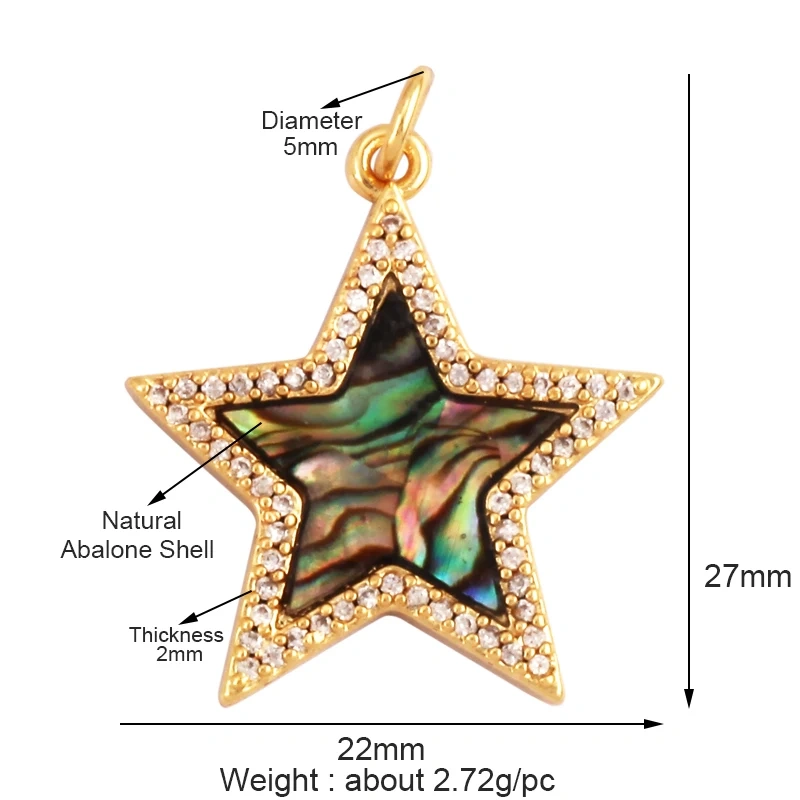 Trendy Sun Moon Star Shell 18K Gold Plated Charm Pendant,Inlaid Shining CZ Zirconia Jewelry Necklace Bracelet Making Supply M52
