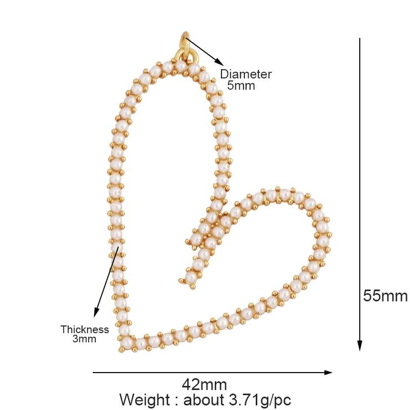 Fashion Heart Flower Pearl Cubic Zircon 18K Gold Charm Pendant,Bracelet Necklace Attachment  Jewelry Components Findings L36