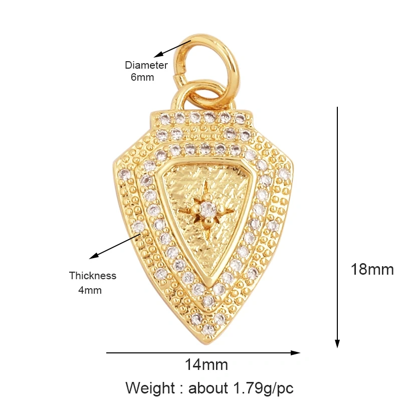 Trendy Sun Moon Star Shell 18K Gold Plated Charm Pendant,Inlaid Shining CZ Zirconia Jewelry Necklace Bracelet Making Supply M52