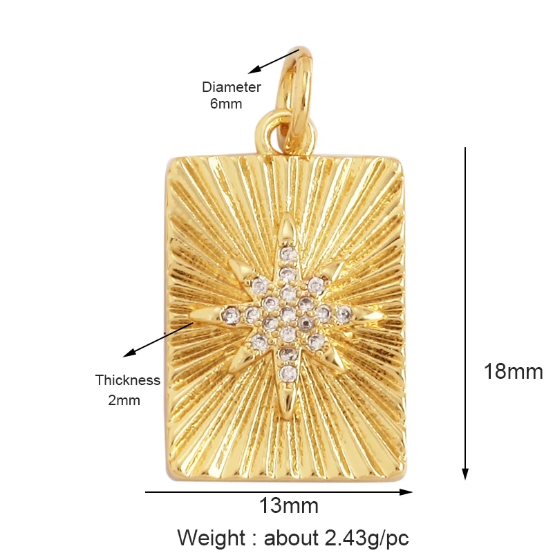 Trendy Sun Moon Star Shell 18K Gold Plated Charm Pendant,Inlaid Shining CZ Zirconia Jewelry Necklace Bracelet Making Supply M52