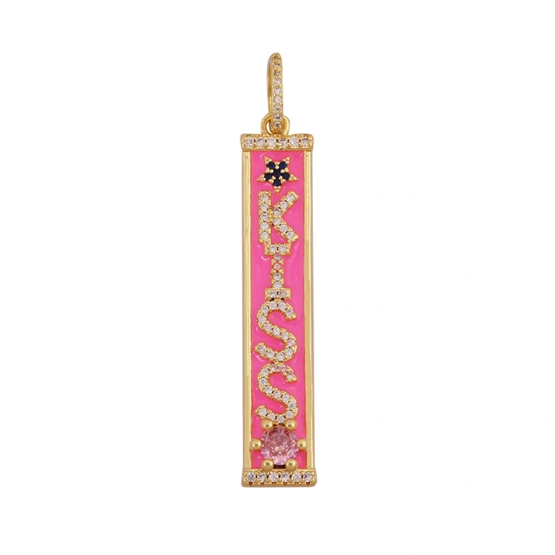 Mom Mama Rich Fashion Paved Zircon Charm Focal Pendant,18K Gold KISS LOVE GOOD LUCK QUEEN Letter Jewelry Necklace Accessorie M22