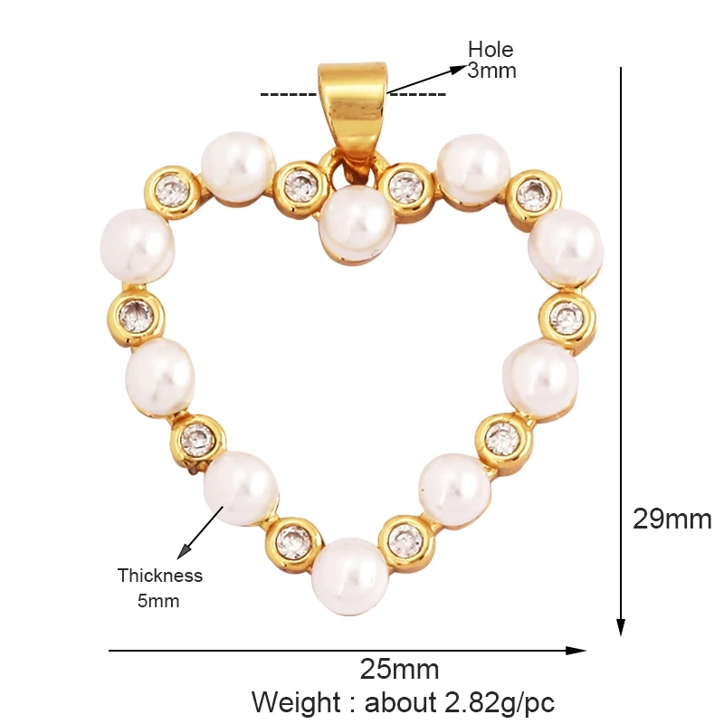 Fashion Heart Flower Pearl Cubic Zircon 18K Gold Charm Pendant,Bracelet Necklace Attachment  Jewelry Components Findings L36