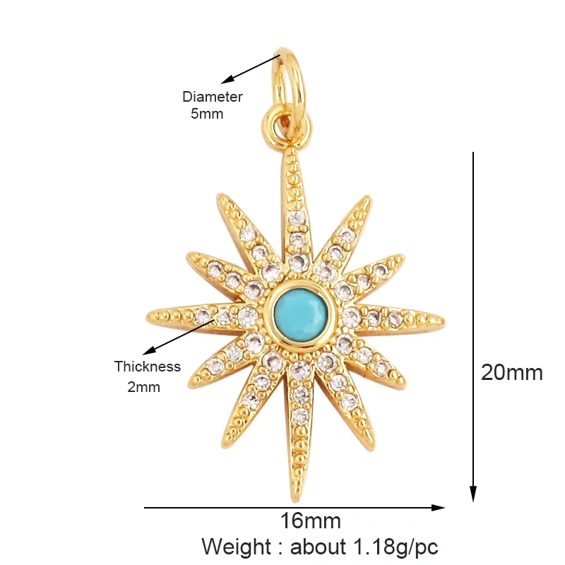 Delicacy Hollow Out Star Moon Sun Charm Pendant,Cubic Zirconia Pave  Crystal Necklace Bracelet Jewelry Accessories Supplies L45