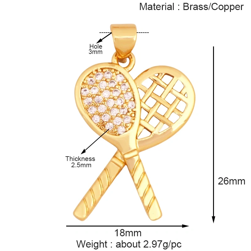 Trendy Sports Shirt Baseball Football Rugby Tennis Racket Charm Pendant,18K Gold Plated DIY Necklace Jewelry Supplies K84