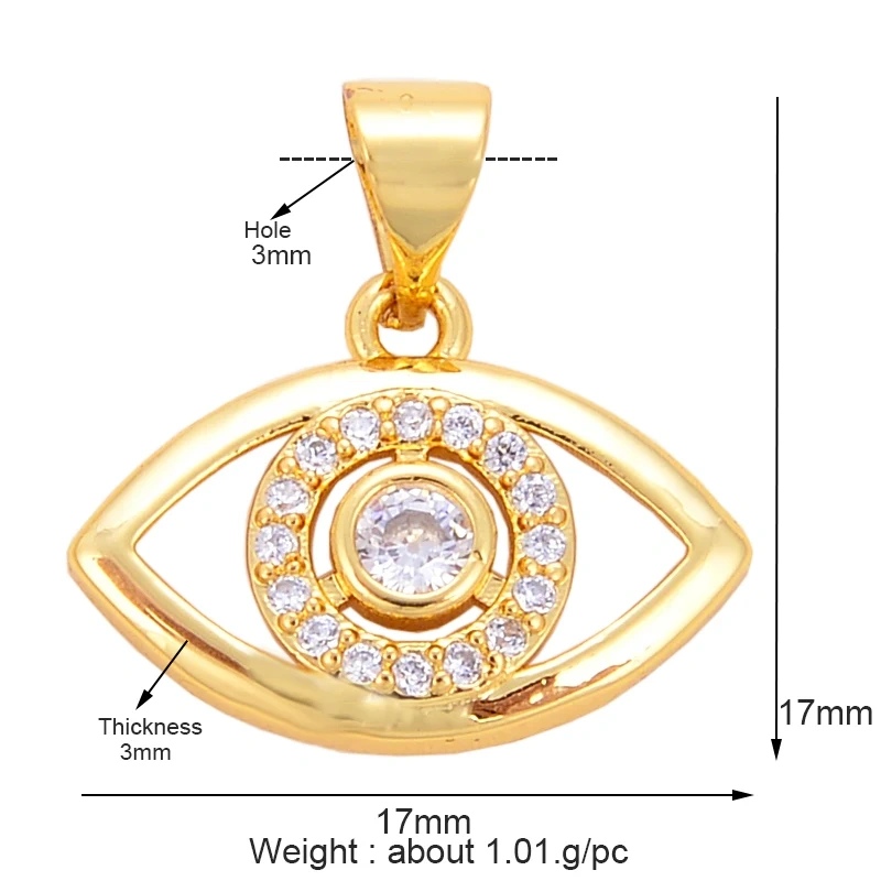 Trendy Colorful Zircon Evil Lucky Horus Eye Charm Pendant,18K Gold Plated Brass Necklace Jewelry Findings Accessories Supply L45