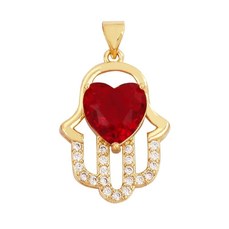 Oil Dropped Enamel Hollow Hamsa Hand Shape Charm Focal Pendant,Colourful Cubic Zircon Necklace Jewelry Making Accessories M59