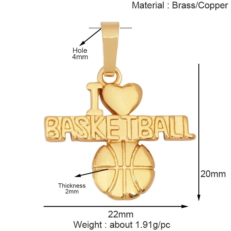 Trendy Sports Shirt Ice Skates Dumbbell Sneakers Baseball Football Boots Charm Pendant,18K Gold DIY Necklace Jewelry Supply K85