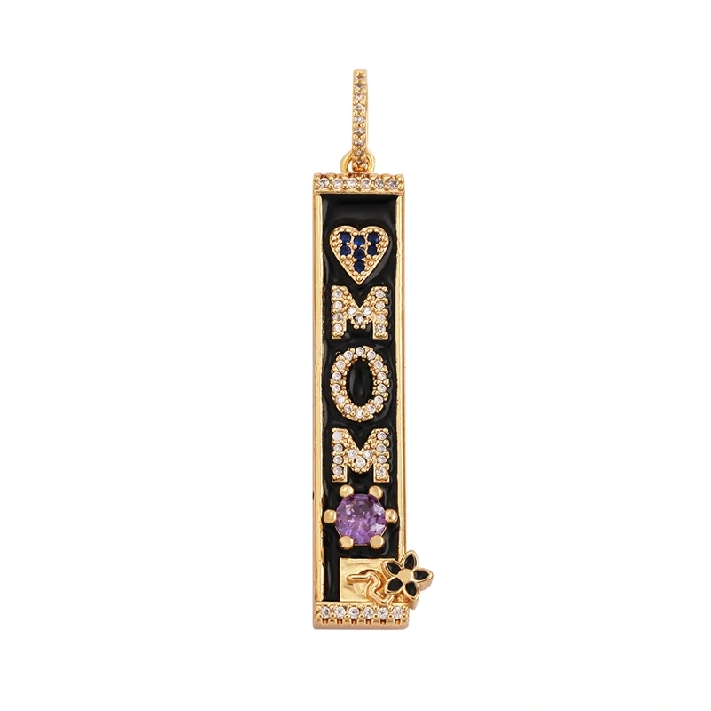 Mom Mama Rich Fashion Paved Zircon Charm Focal Pendant,18K Gold KISS LOVE GOOD LUCK QUEEN Letter Jewelry Necklace Accessorie M22