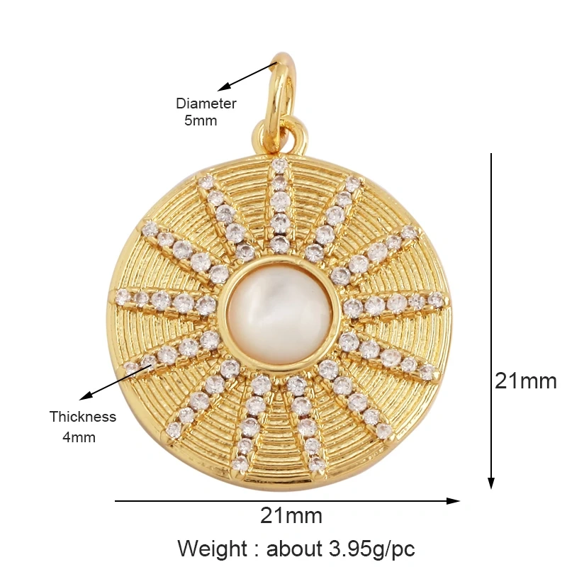 Trendy Sun Moon Star Shell 18K Gold Plated Charm Pendant,Inlaid Shining CZ Zirconia Jewelry Necklace Bracelet Making Supply M52