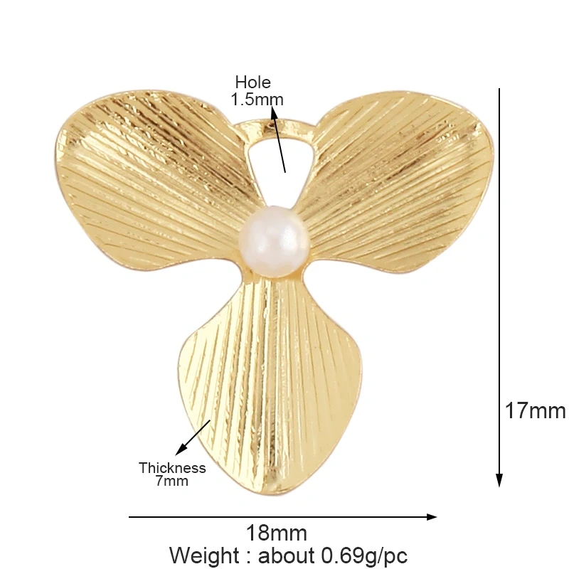 Fashion Heart Flower Pearl Cubic Zircon 18K Gold Charm Pendant,Bracelet Necklace Attachment  Jewelry Components Findings L36