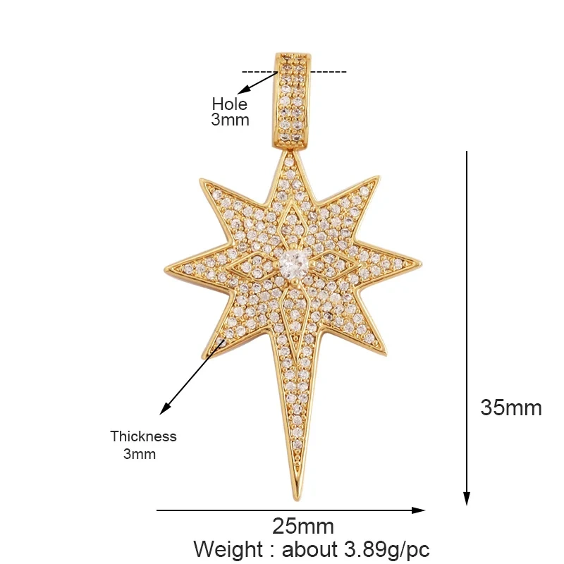 Delicacy Hollow Out Star Moon Sun Charm Pendant,Cubic Zirconia Pave  Crystal Necklace Bracelet Jewelry Accessories Supplies L45