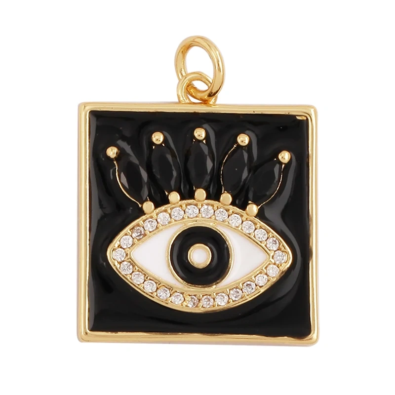 Oil Dropped Enamel Evil Eye Rectangle Square Round Oval Tag Geometry Charm Pendant,18K Gold Zircon Necklace Bracelet Supply M91