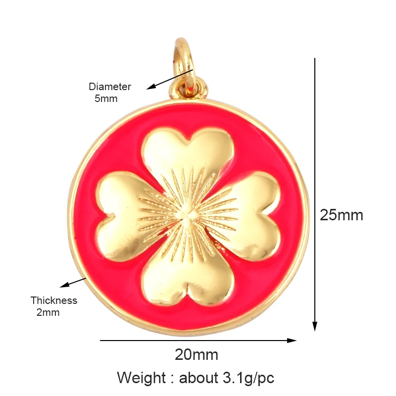 Clover Love Heart Hot Mama Enamel Charm Neon Pink  Turquoise Blue Oil Dropped,18K Gold Plated Necklace Bracelet Pendant M24