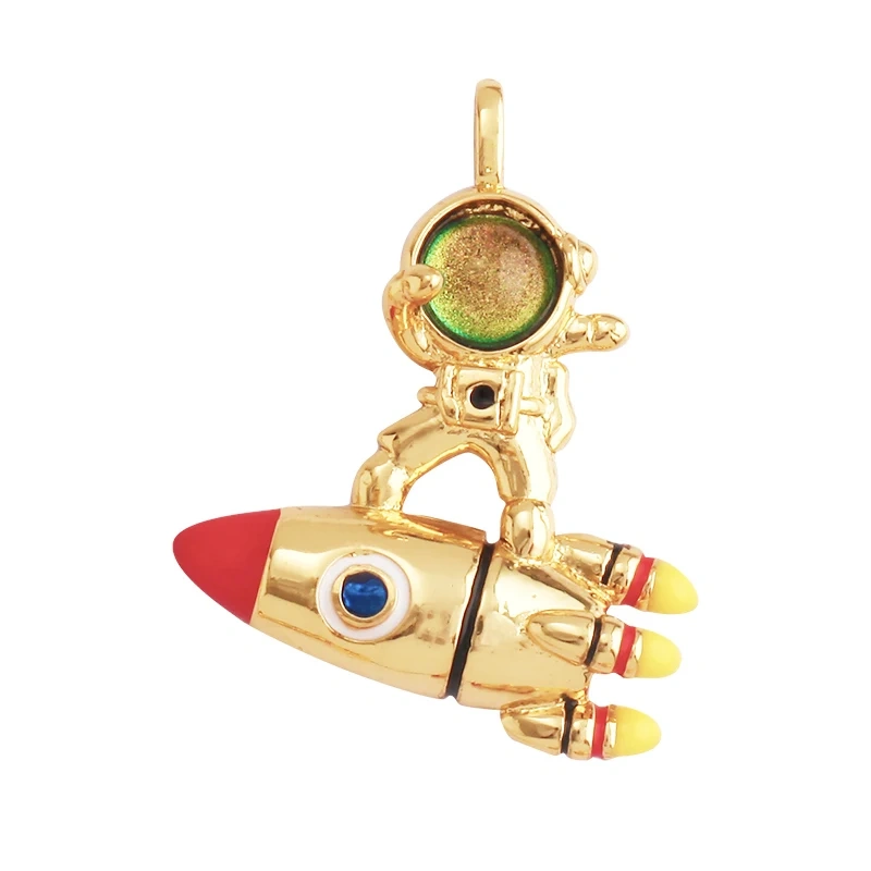New Style Cute Spaceman 18K Gold Charm Pendant,Trendy Colourful Inlaid Star Zircon Jewelry Necklace Making Wholesale Supply L09