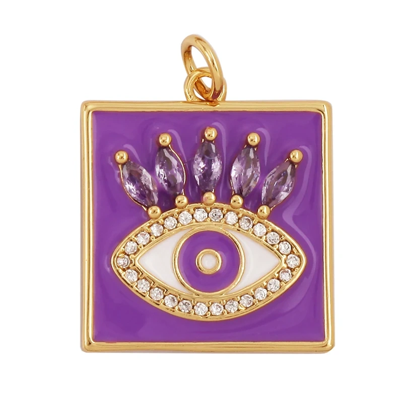 Oil Dropped Enamel Evil Eye Rectangle Square Round Oval Tag Geometry Charm Pendant,18K Gold Zircon Necklace Bracelet Supply M91