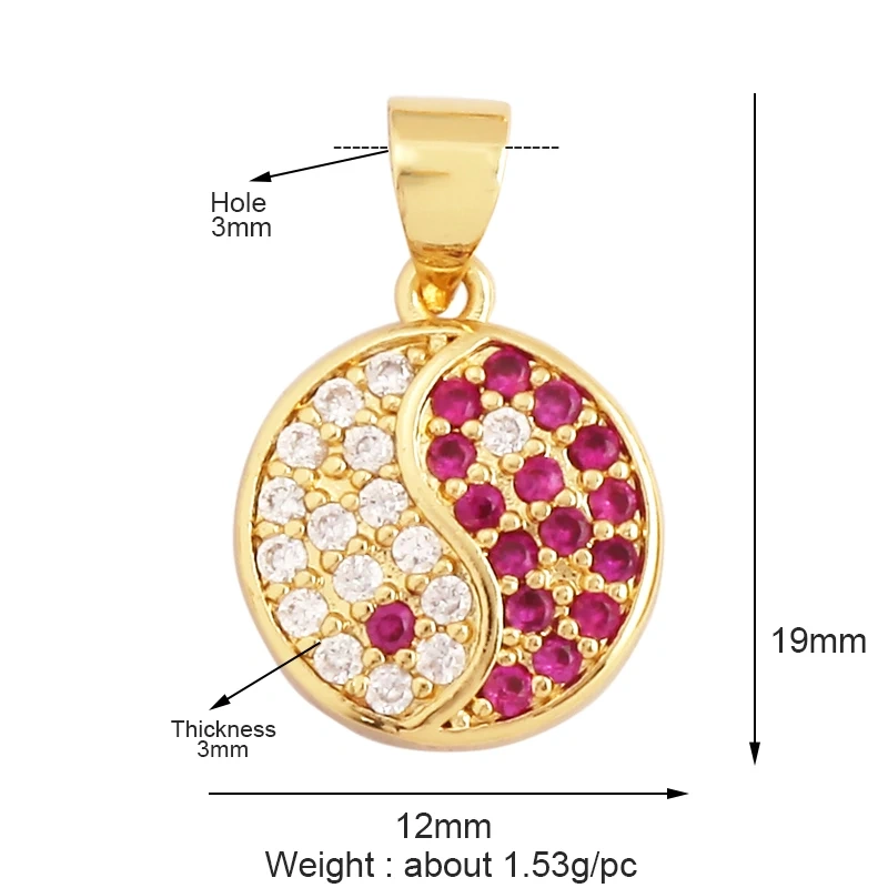 Full Zircon Enamel Taiji Gongfu Charm Pendant, 18K Real Gold Plated Colour,Necklace Bracelet DIY Handmade Jewelry Supplies L07