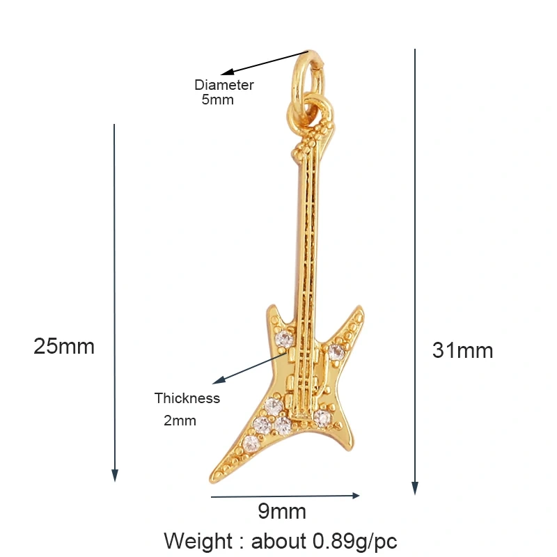Trendy Musical Instruments Guitar Charm Pendant,Newest Design Minimalism Brass 18K Jewelry Findings Handmade Necklace Supply L09