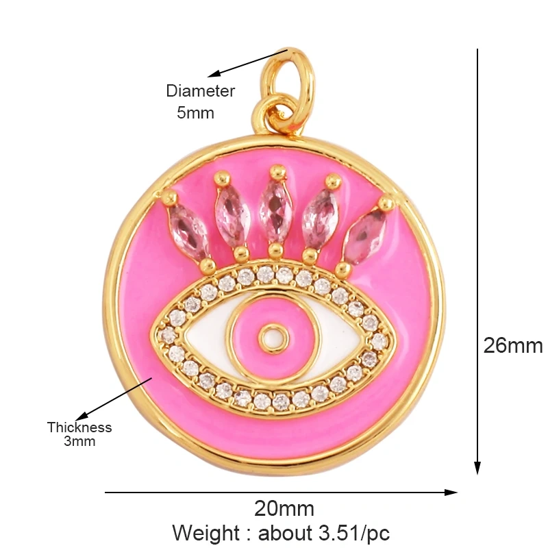 Oil Dropped Enamel Evil Eye Rectangle Square Round Oval Tag Geometry Charm Pendant,18K Gold Zircon Necklace Bracelet Supply M91