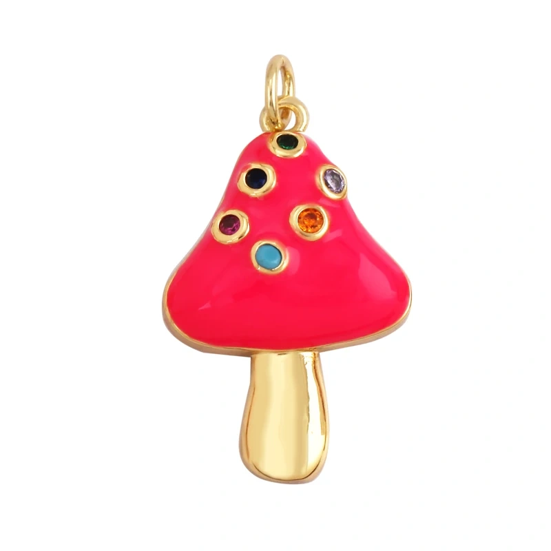 Cute Colorful Mushroom Enamel Charm Pink Neon Orange Red Necklace Bracelet Pendant,Gold Plated Accessories Findings Supplies M81