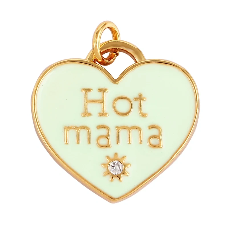 Clover Love Heart Hot Mama Enamel Charm Neon Pink  Turquoise Blue Oil Dropped,18K Gold Plated Necklace Bracelet Pendant M24